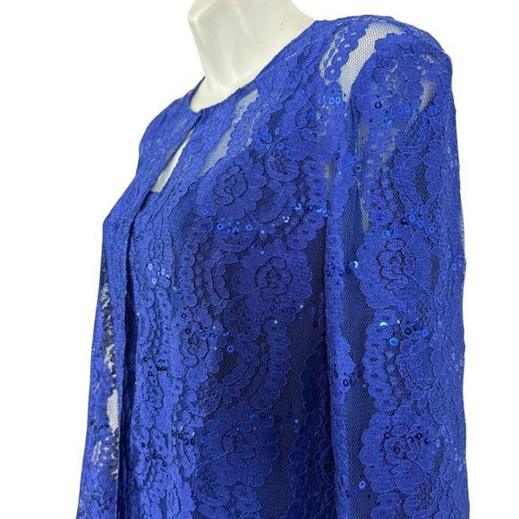 Alex Evenings Blue Lace Sleeveless Dress & Sheer Jacket Set Sequin Party sz 10 - Picture 10 of 16